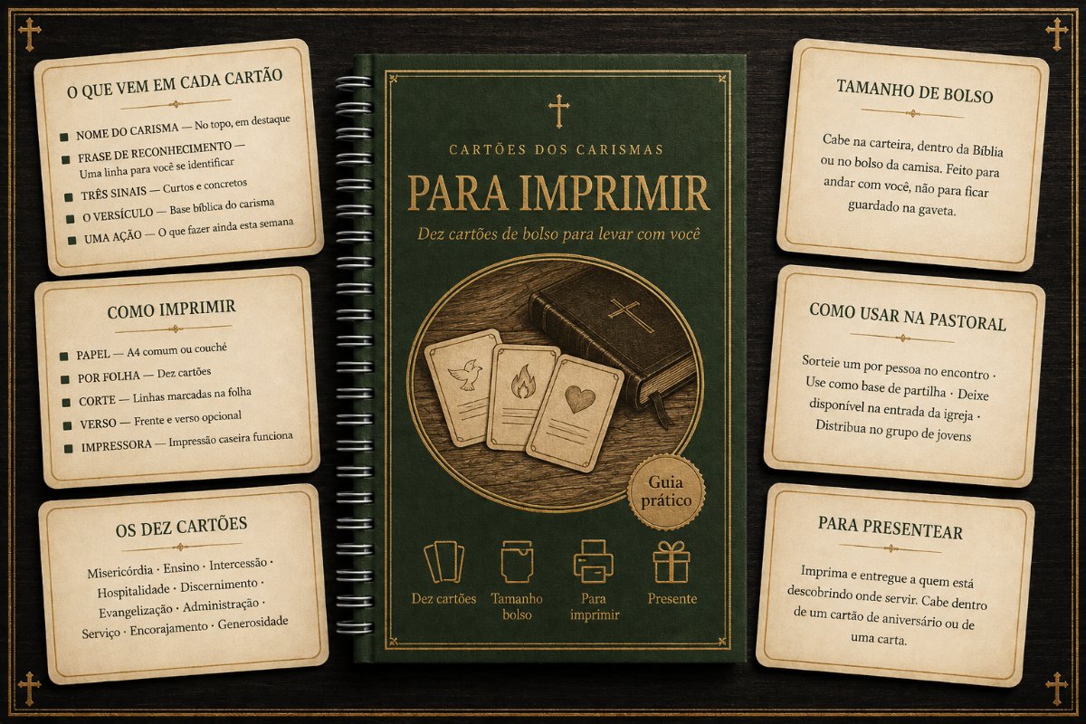 Capa e cartões do bônus Cartões dos Carismas para Imprimir