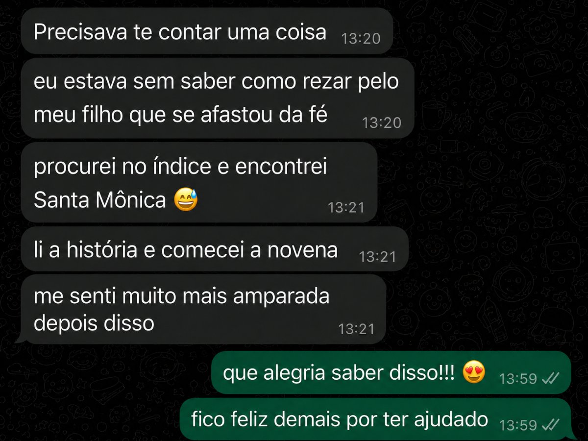 Print de conversa de leitora falando sobre as orações do guia