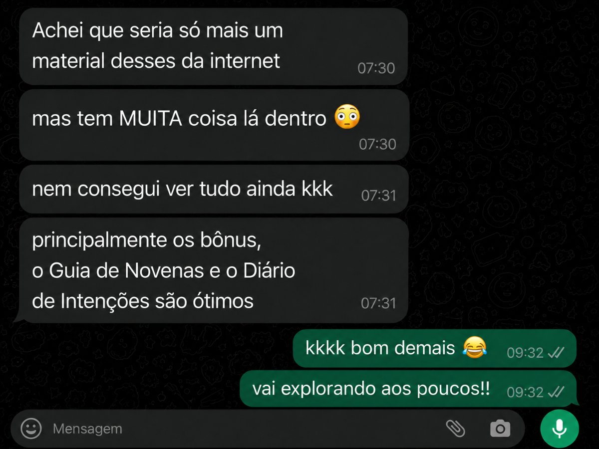 Print de conversa de leitora elogiando o conteúdo e os bônus do guia