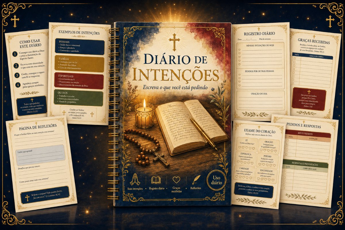Capa e páginas internas do bônus Diário de Intenções