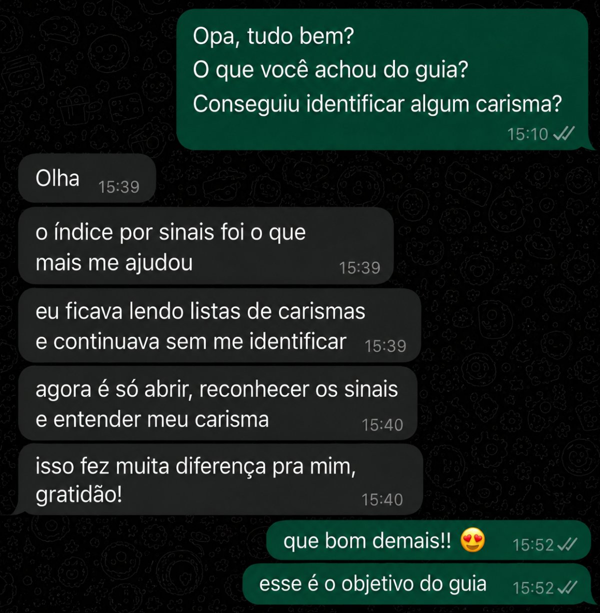 Depoimento sobre a utilidade do índice por sinais para identificar o carisma