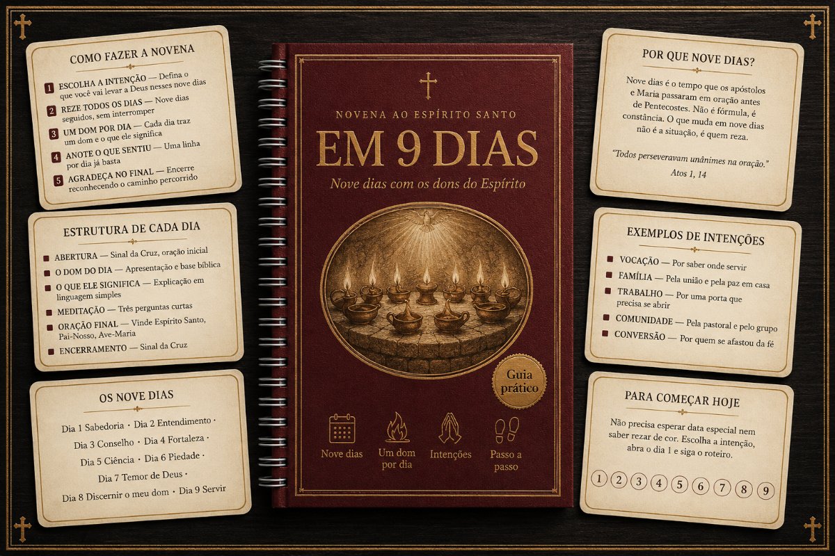 Capa e páginas internas do bônus Novena ao Espírito Santo em 9 Dias