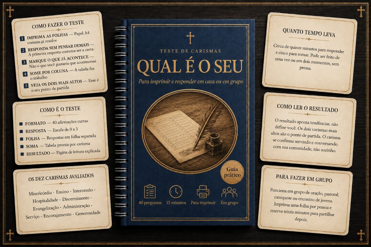 Capa e páginas internas do bônus Teste de Carismas para Imprimir